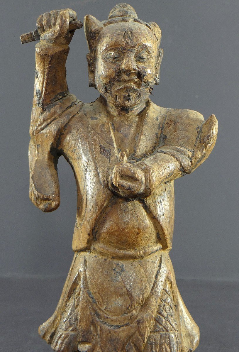 China, 18th Century, Qing Dynasty, Rare "yaksha" Demonic Spirit Statue In Carved Wood.-photo-2