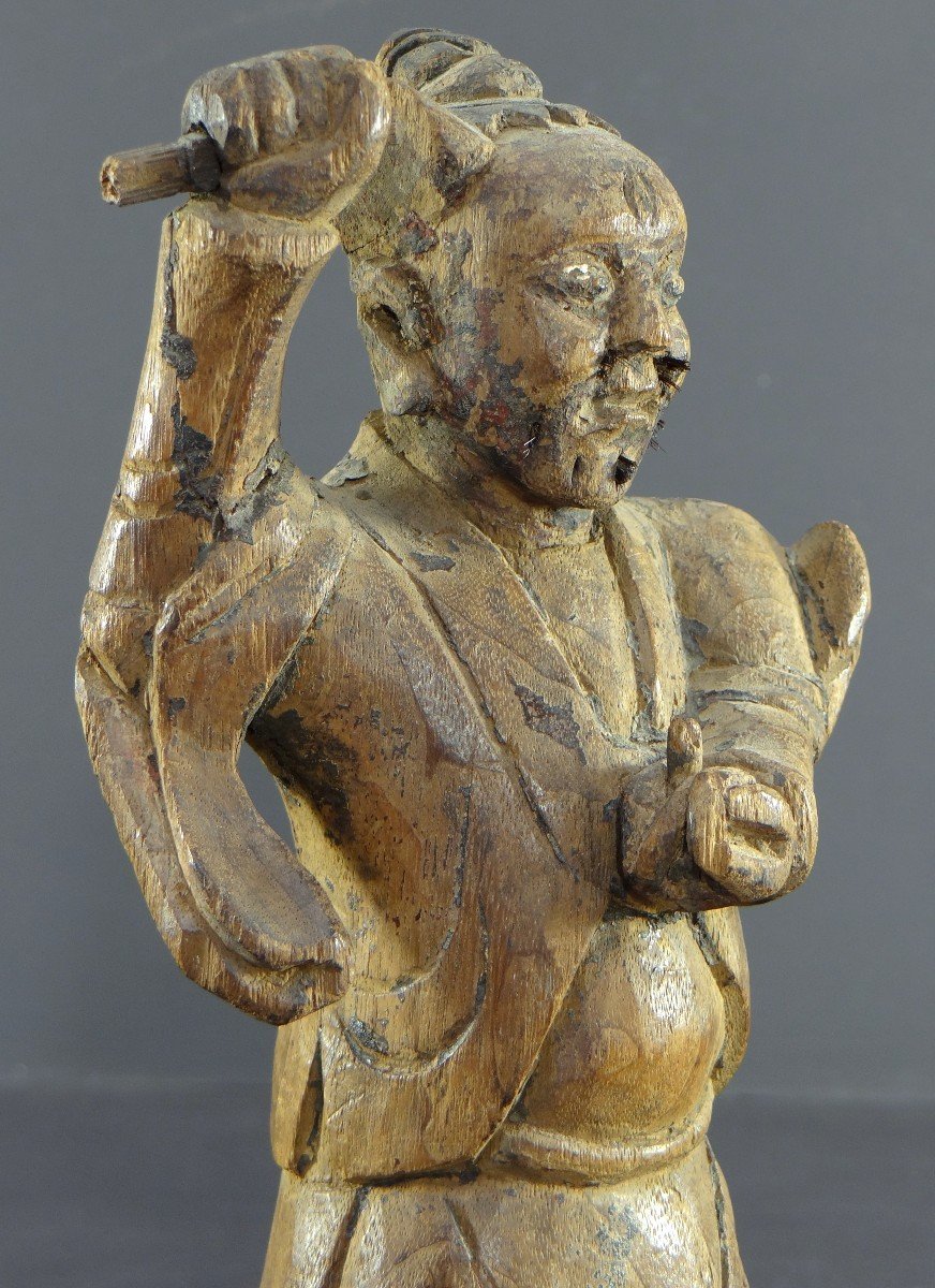China, 18th Century, Qing Dynasty, Rare "yaksha" Demonic Spirit Statue In Carved Wood.-photo-4