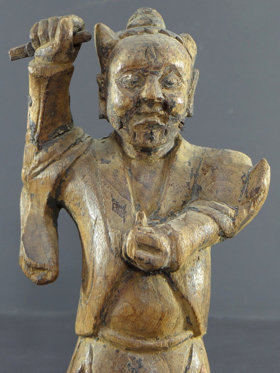 China, 18th Century, Qing Dynasty, Rare "yaksha" Demonic Spirit Statue In Carved Wood.-photo-5