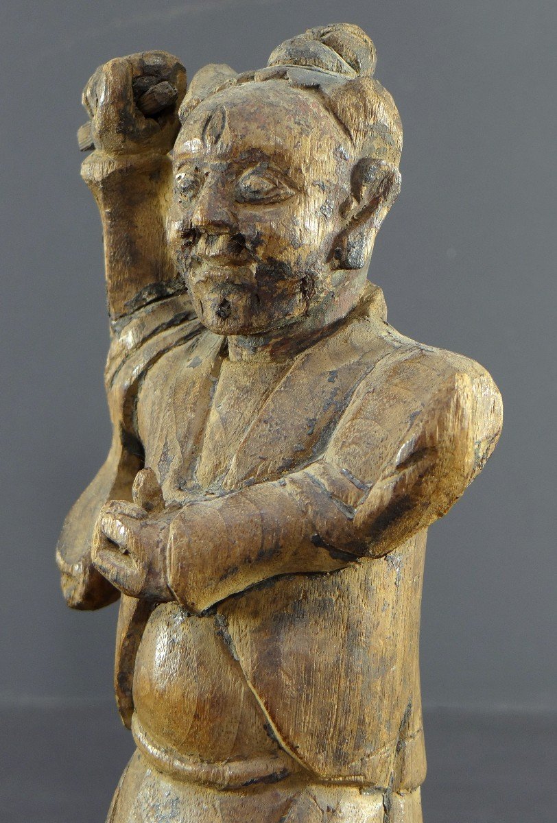 Chine, XVIIIème Siècle, Dynastie Qing, Rare Statue Esprit Démoniaque "yaksha" En Bois Sculpté. -photo-6