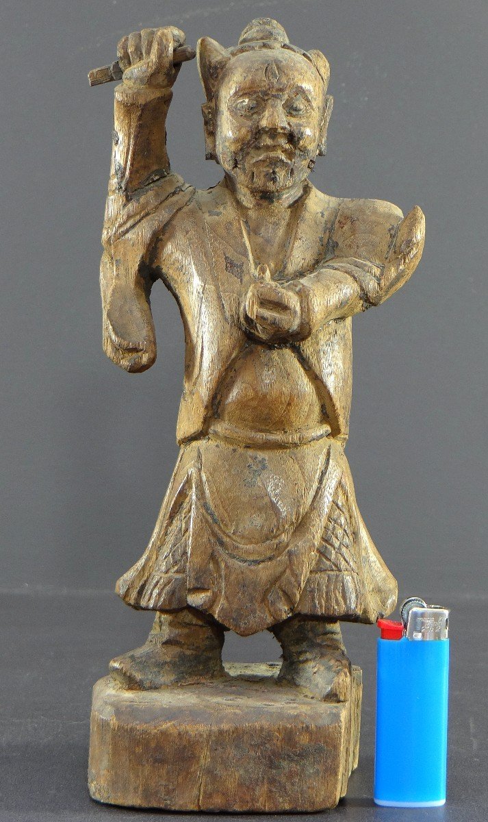 China, 18th Century, Qing Dynasty, Rare "yaksha" Demonic Spirit Statue In Carved Wood.-photo-8