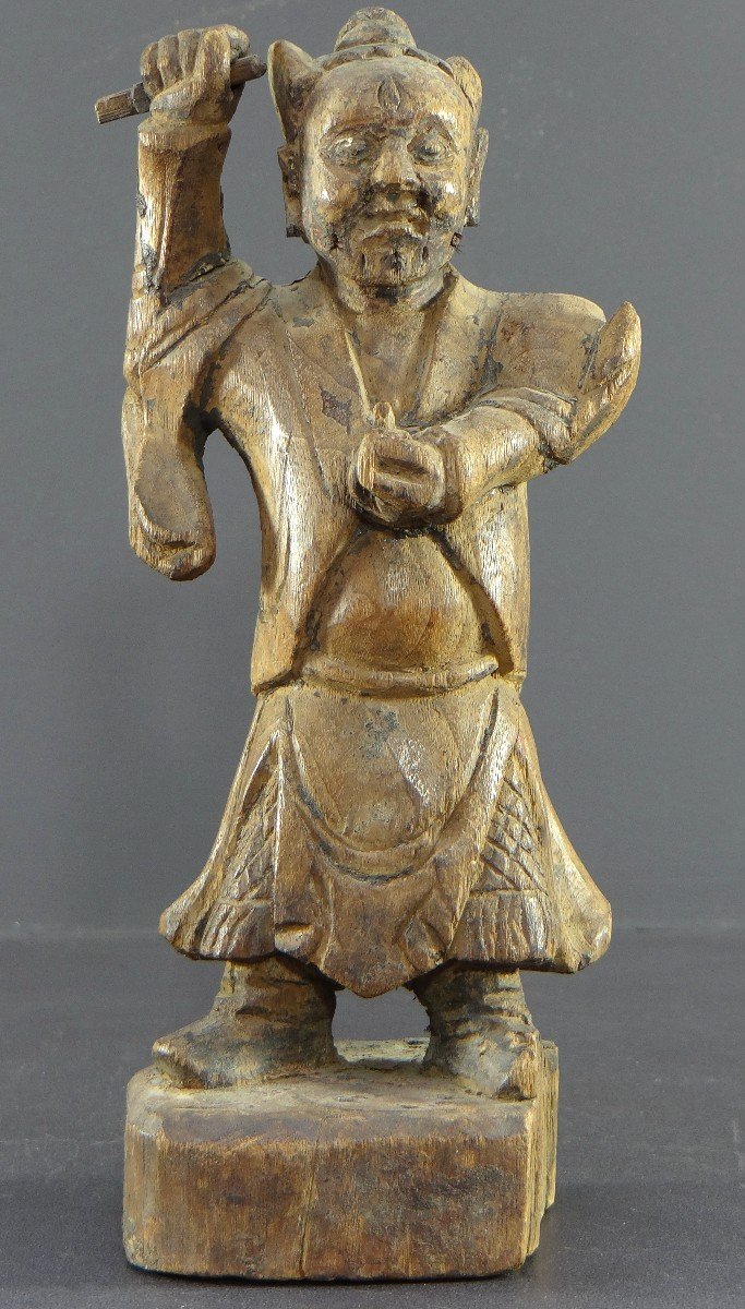 China, 18th Century, Qing Dynasty, Rare "yaksha" Demonic Spirit Statue In Carved Wood.