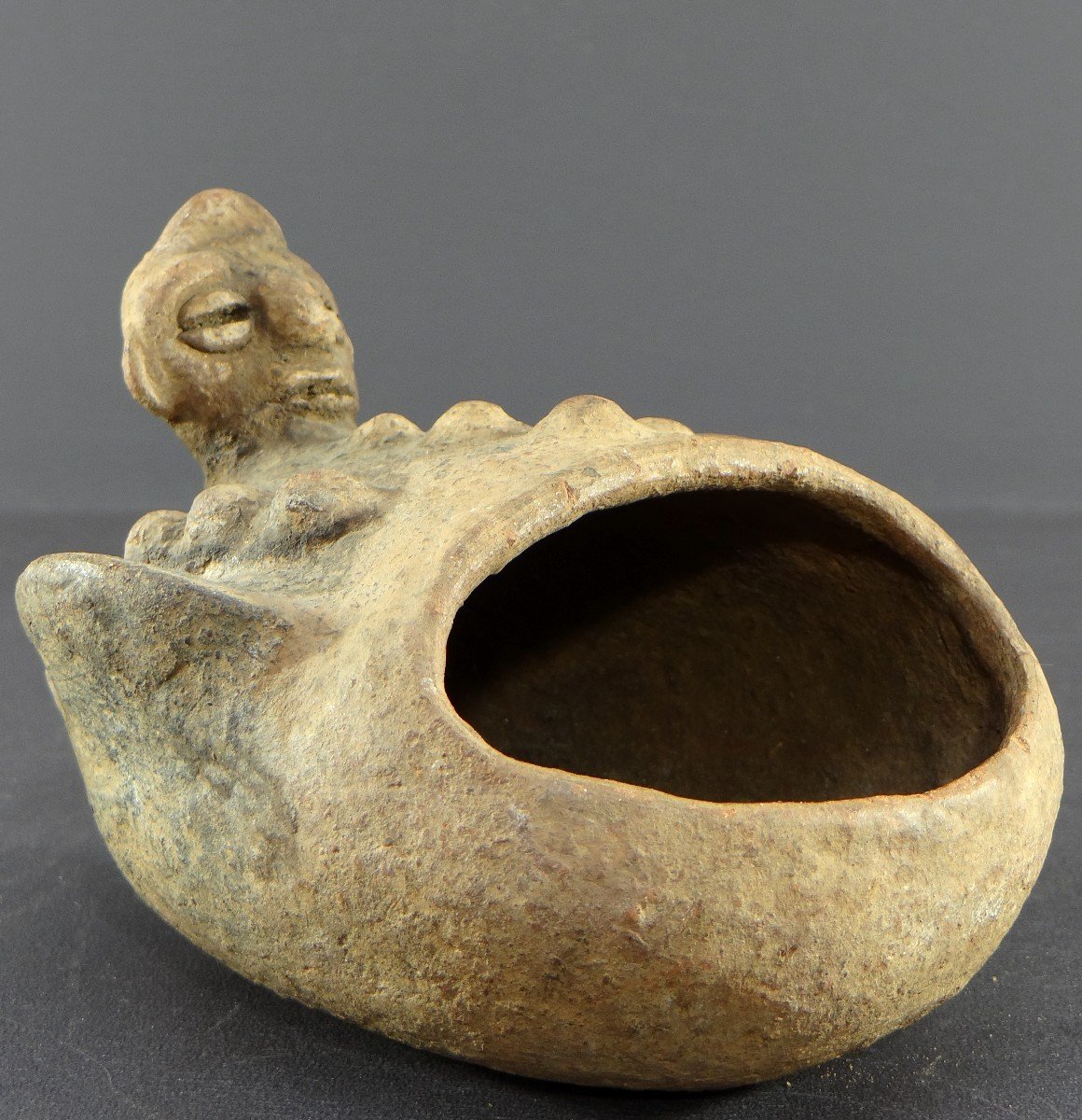 Nigeria, Izi People, First Half Of The 20th Century, Anthropo-zoomorphic Terracotta Cup.-photo-1