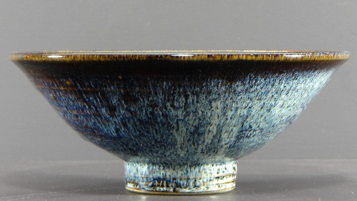 Antonio Lampecco (1932-2019), Coupe En Céramique Décorée d'émaux En Camaïeu De Bleu Et De Brun.-photo-2