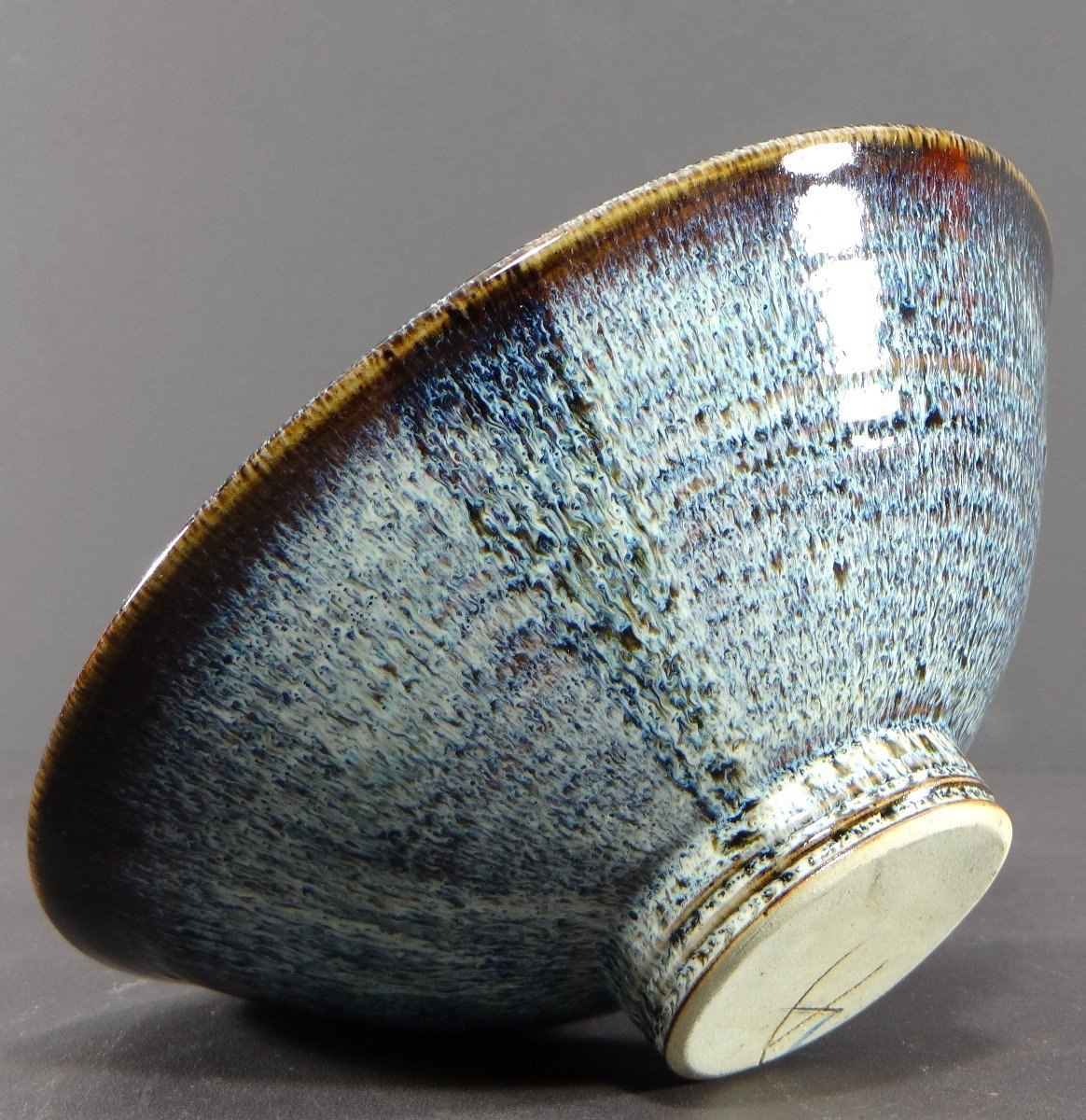 Antonio Lampecco (1932-2019), Coupe En Céramique Décorée d'émaux En Camaïeu De Bleu Et De Brun.-photo-2