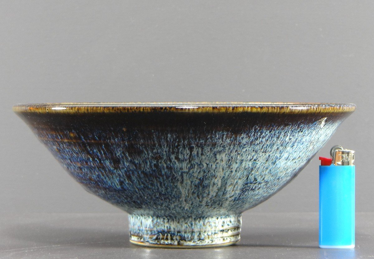 Antonio Lampecco (1932-2019), Coupe En Céramique Décorée d'émaux En Camaïeu De Bleu Et De Brun.-photo-4