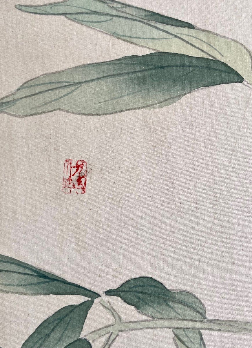 Chine, Années 1950, Peinture Sur Soie Papillon Parmi La Végétation Et Les Fleurs.-photo-6