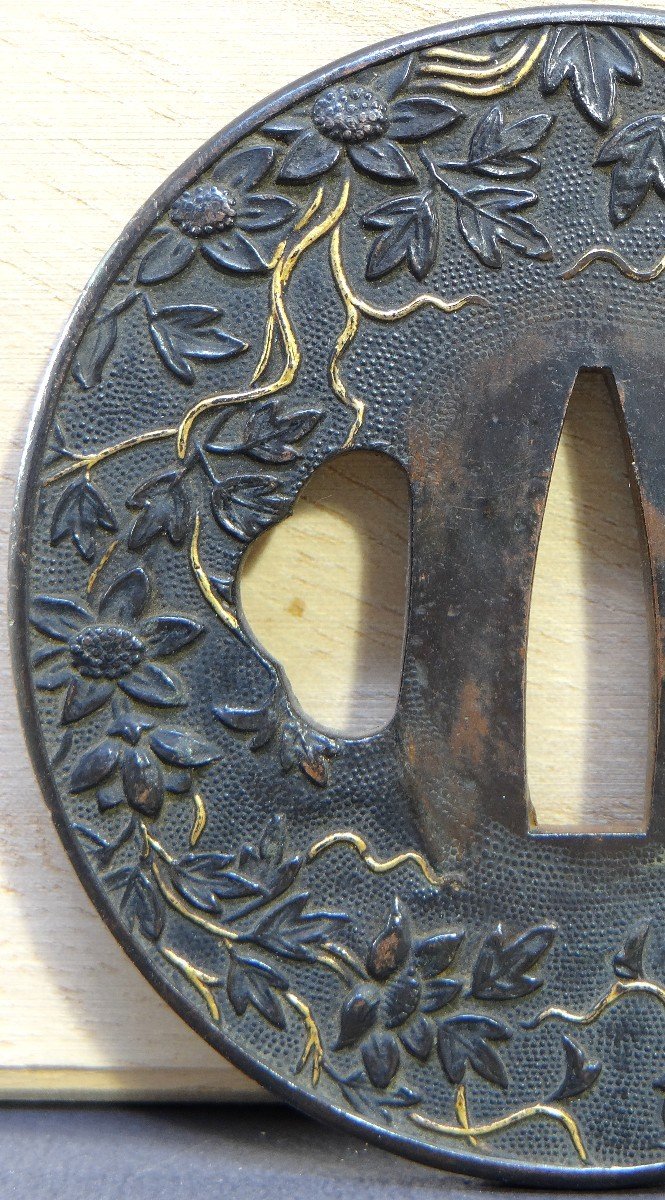 Japon, Fin De l'époque Edo (1603-1868), Garde De Sabre De Samouraï "Tsuba" En Shakudo.-photo-4