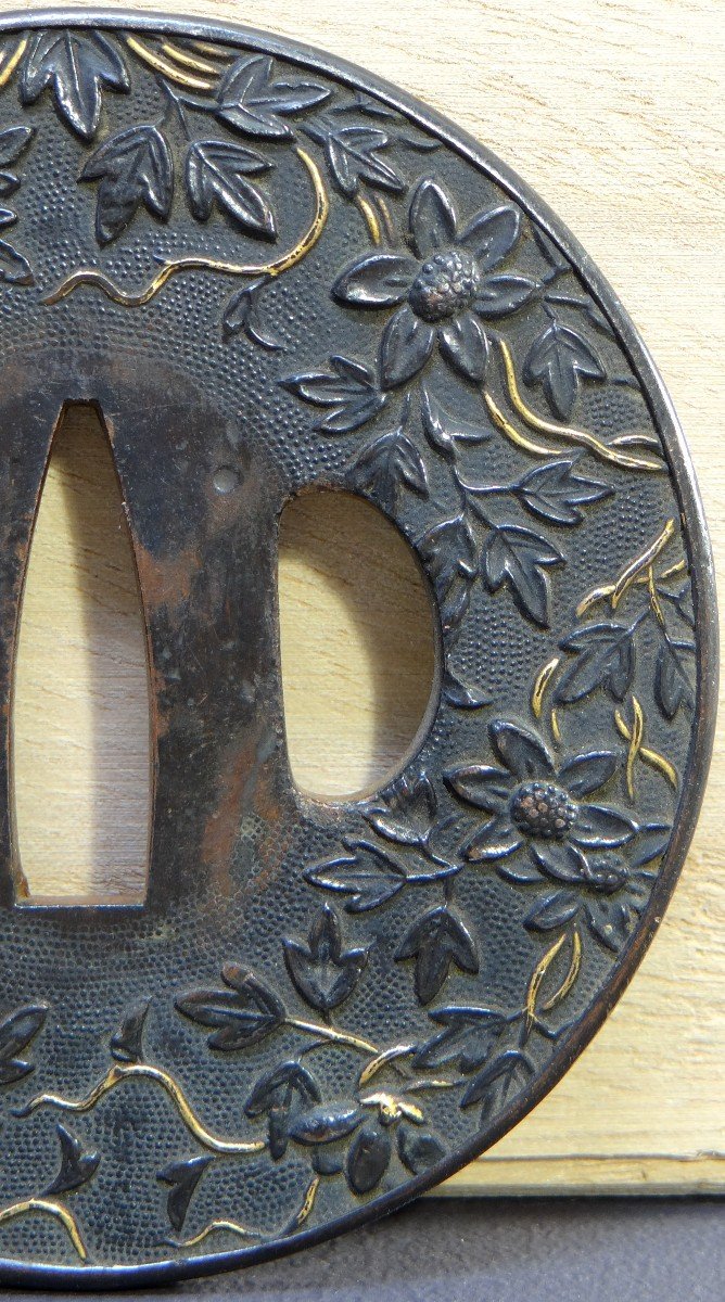 Japon, Fin De l'époque Edo (1603-1868), Garde De Sabre De Samouraï "Tsuba" En Shakudo.-photo-5