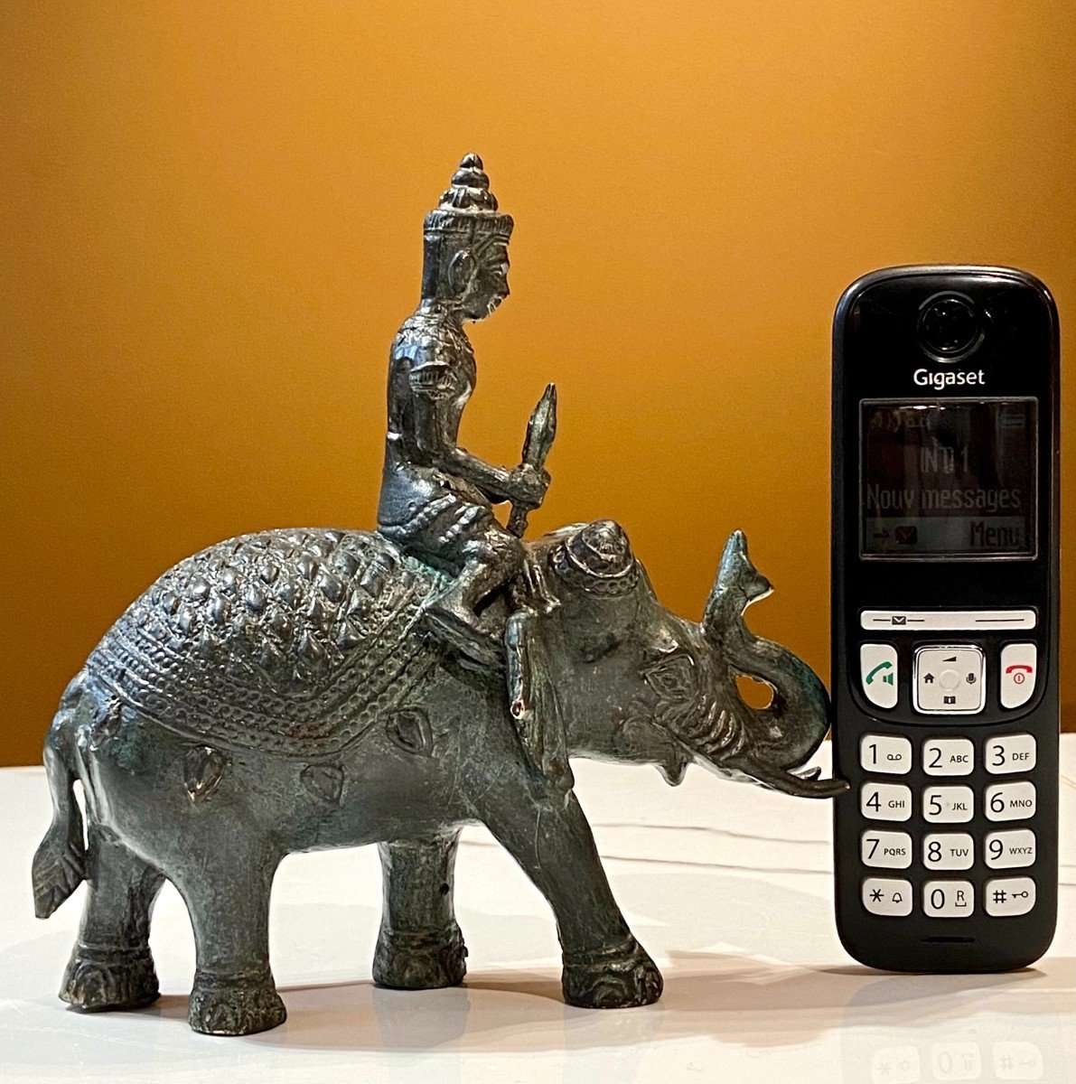 Cambodia, Mid-20th Century, Bronze Figuring A Cornac Soldier Perched On An Elephant.-photo-8