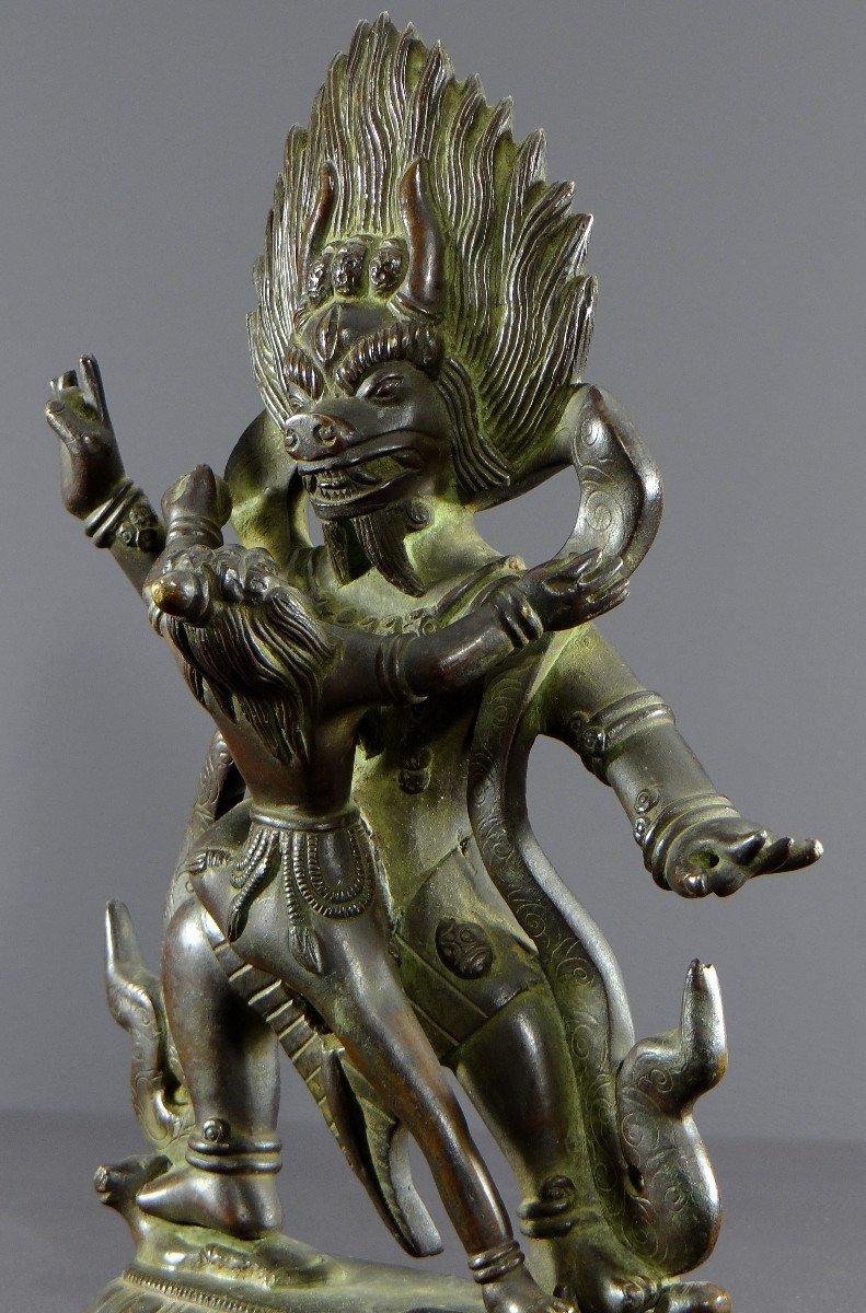 Tibet, premier tiers du XXème siècle, intéressant groupe en bronze figurant Yama.-photo-5