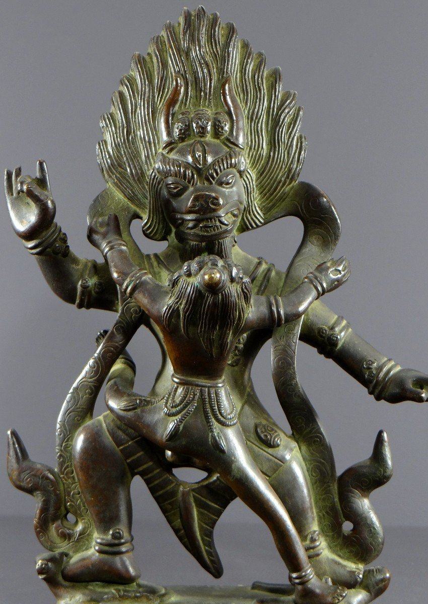 Tibet, premier tiers du XXème siècle, intéressant groupe en bronze figurant Yama.-photo-6