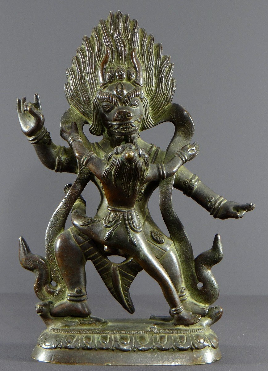 Tibet, premier tiers du XXème siècle, intéressant groupe en bronze figurant Yama.-photo-7