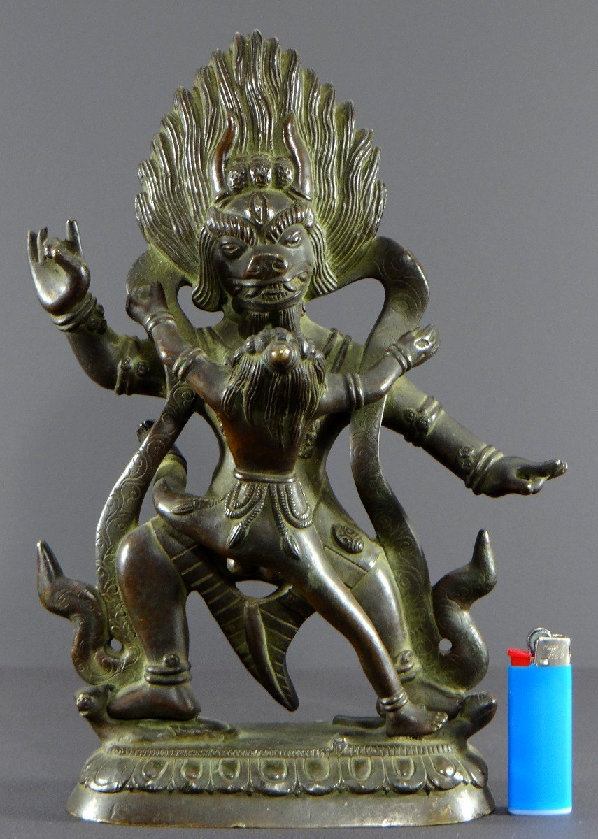 Tibet, premier tiers du XXème siècle, intéressant groupe en bronze figurant Yama.-photo-8