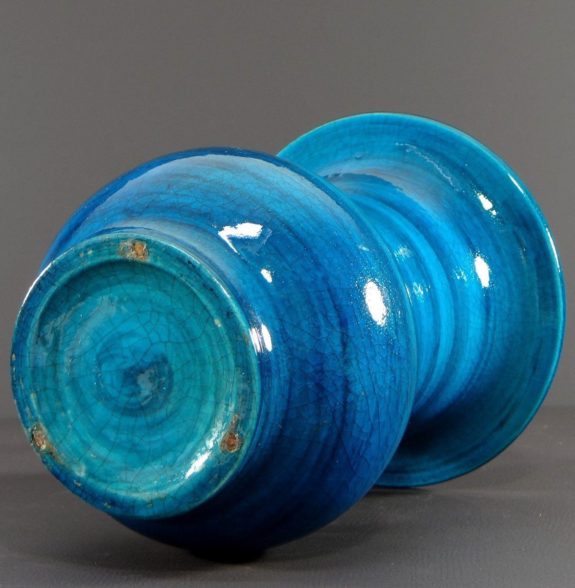 France, Années 1950, Vase En Céramique émaillée En Camaïeu De Bleu. -photo-4