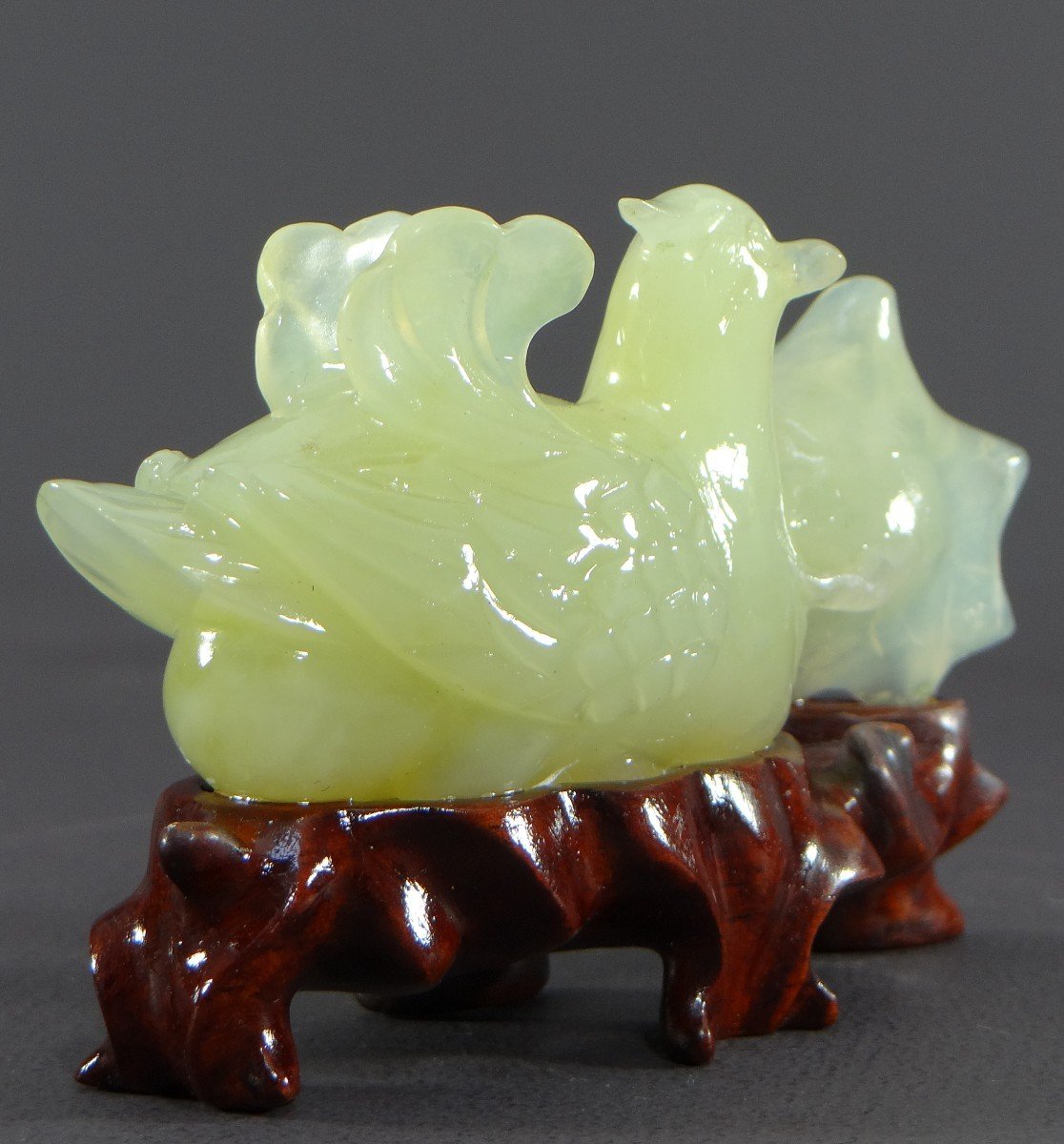 China, 1950s/1960s, Jade Duck And Flower Sculpture.-photo-1