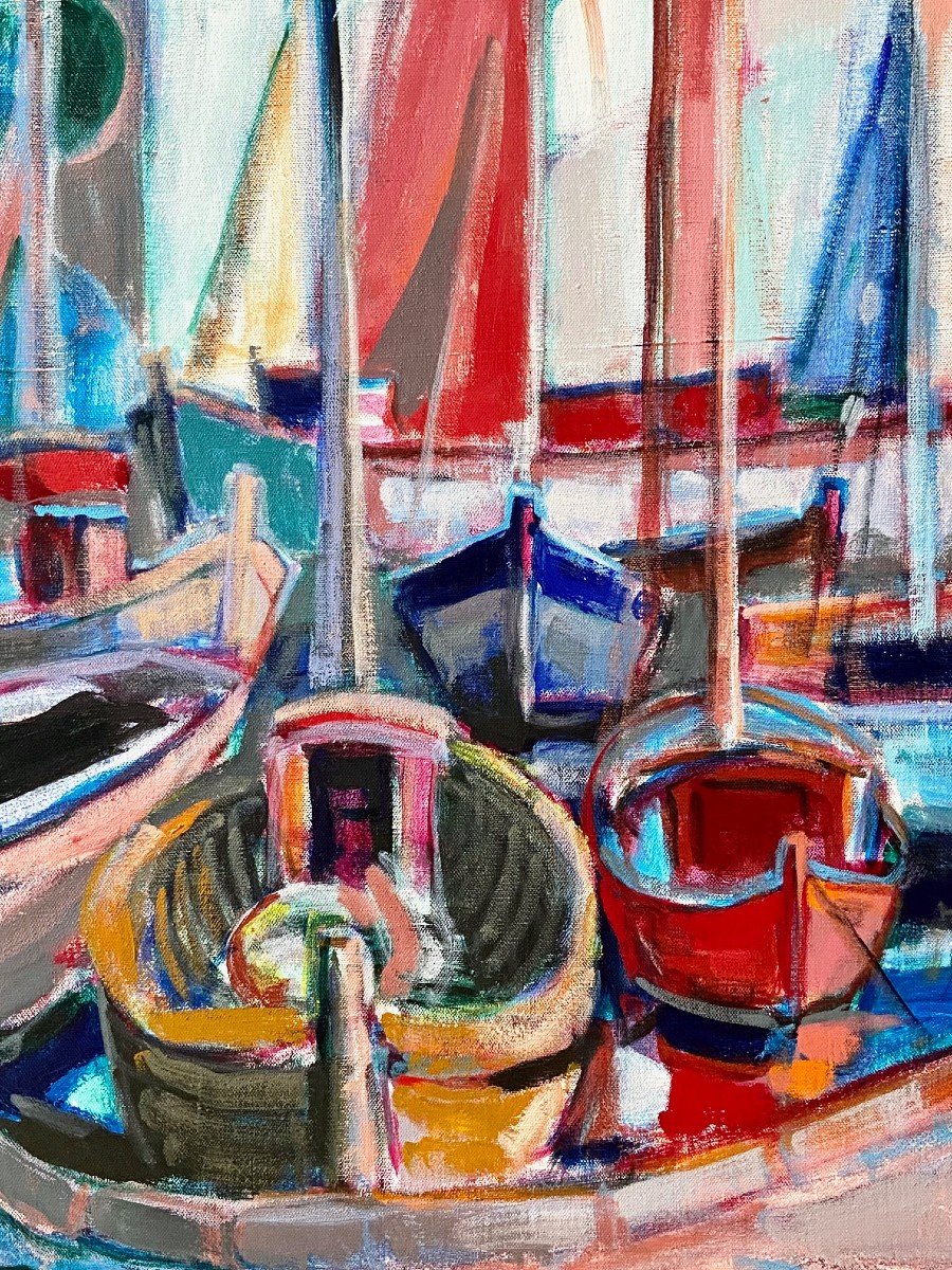 Michel Kritz (1925-1994), Painting View Of Boats In Port 1970s.-photo-4