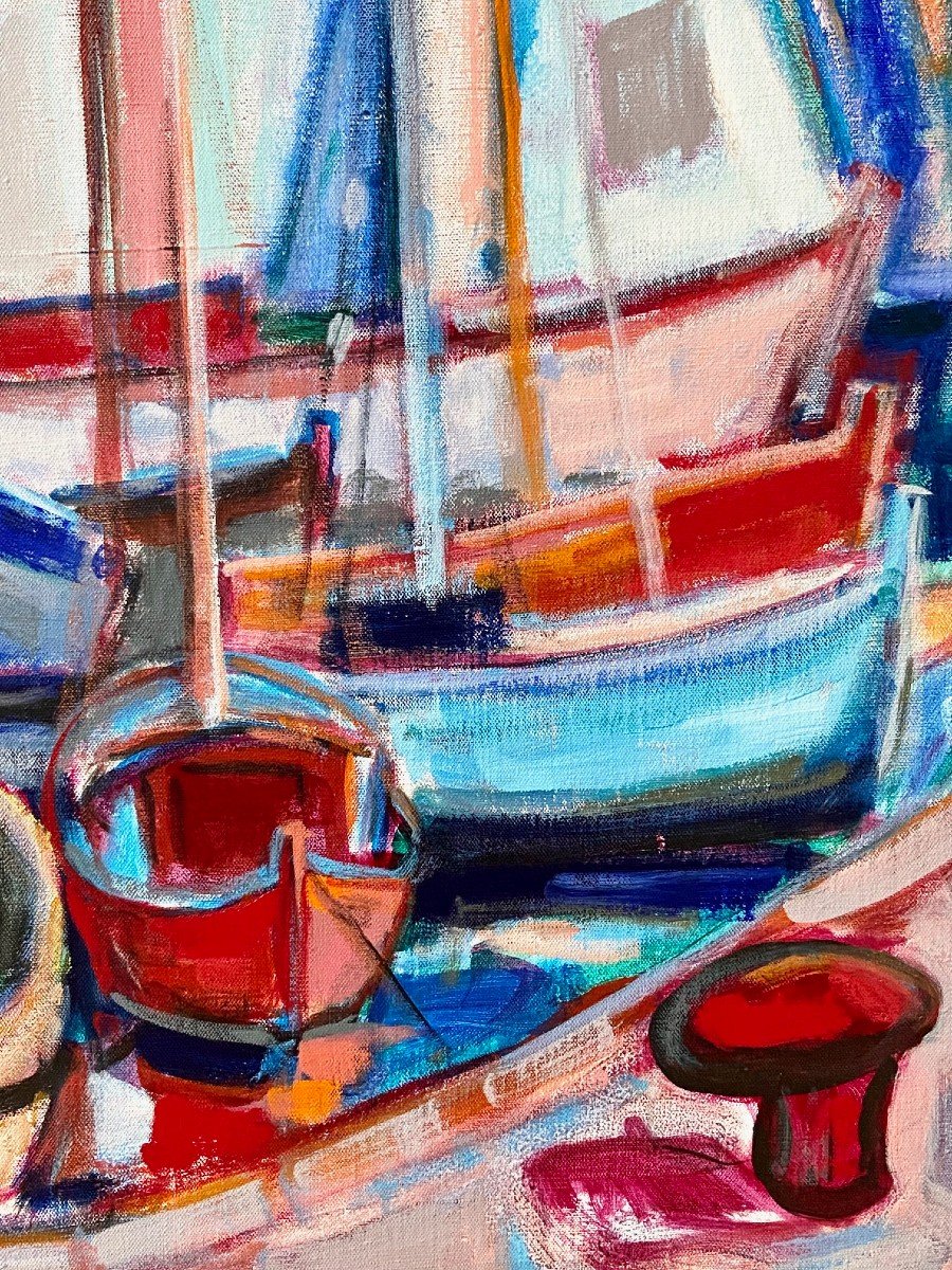 Michel Kritz (1925-1994), Painting View Of Boats In Port 1970s.-photo-1