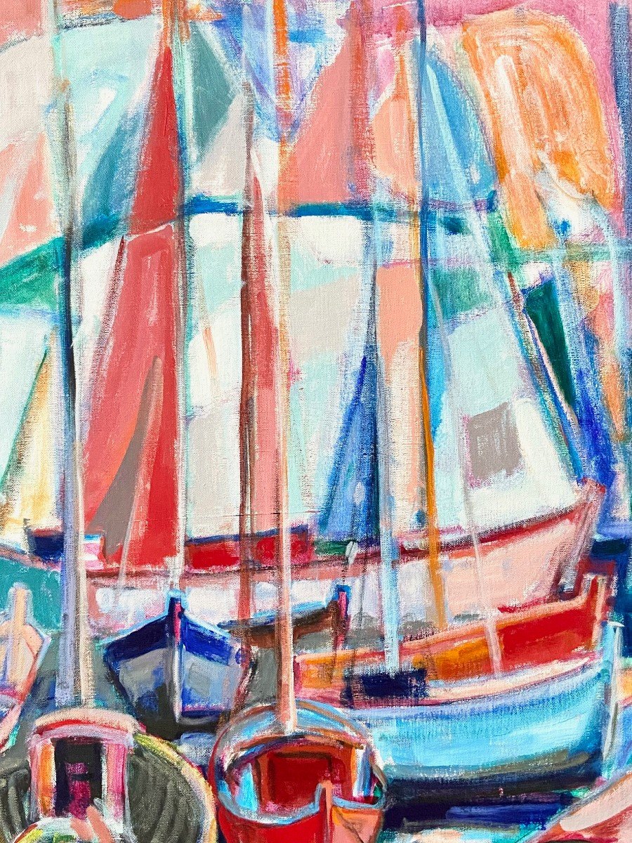 Michel Kritz (1925-1994), Painting View Of Boats In Port 1970s.-photo-3