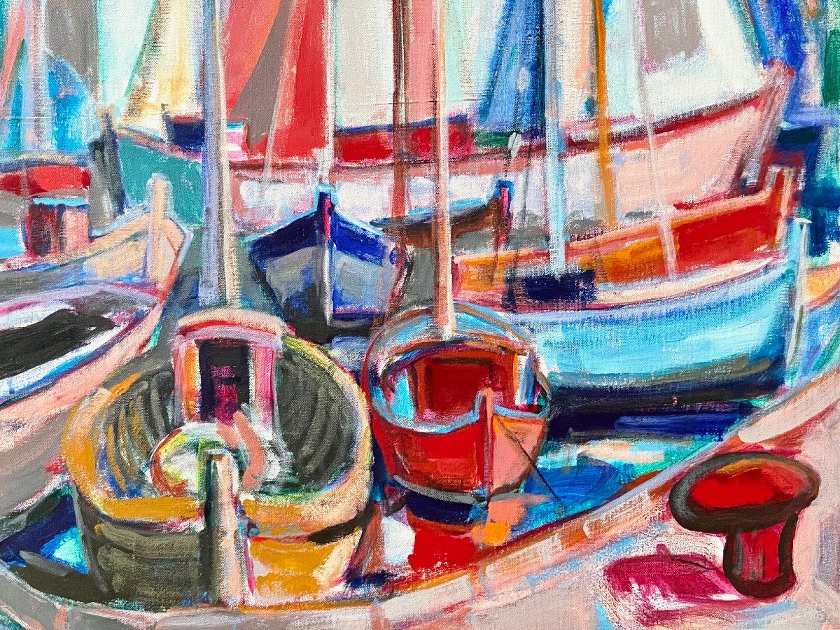 Michel Kritz (1925-1994), Painting View Of Boats In Port 1970s.-photo-4