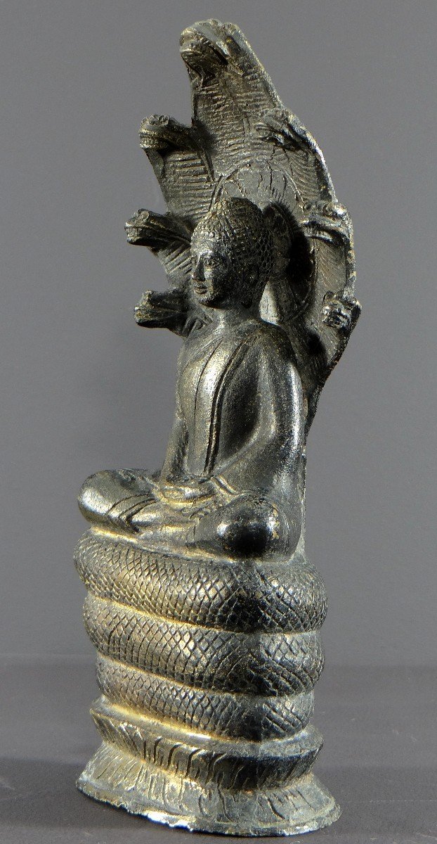 Thaïlande Ou Birmanie, Années 1930/1950, Statue De Bouddha Sous La Naga En Bronze. -photo-3