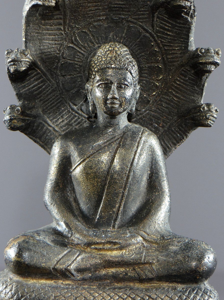 Thaïlande Ou Birmanie, Années 1930/1950, Statue De Bouddha Sous La Naga En Bronze. -photo-4