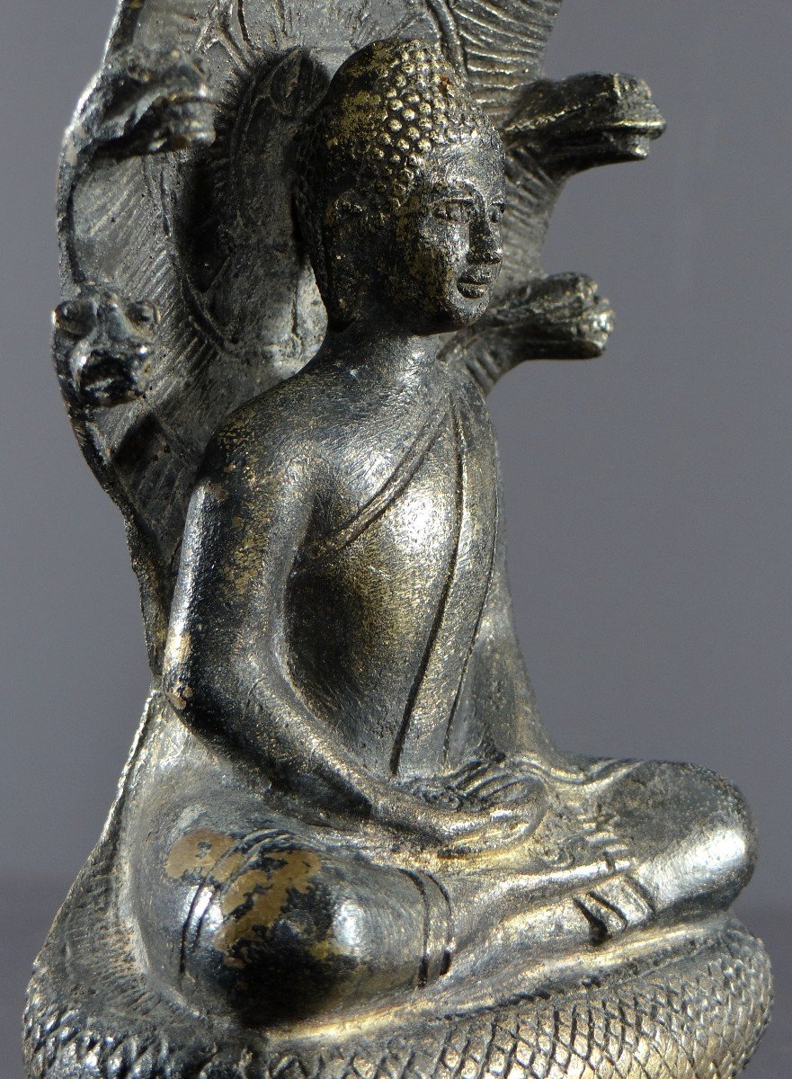 Thailand Or Burma, 1930s/1950s, Statue Of Buddha Under The Naga In Bronze.-photo-5