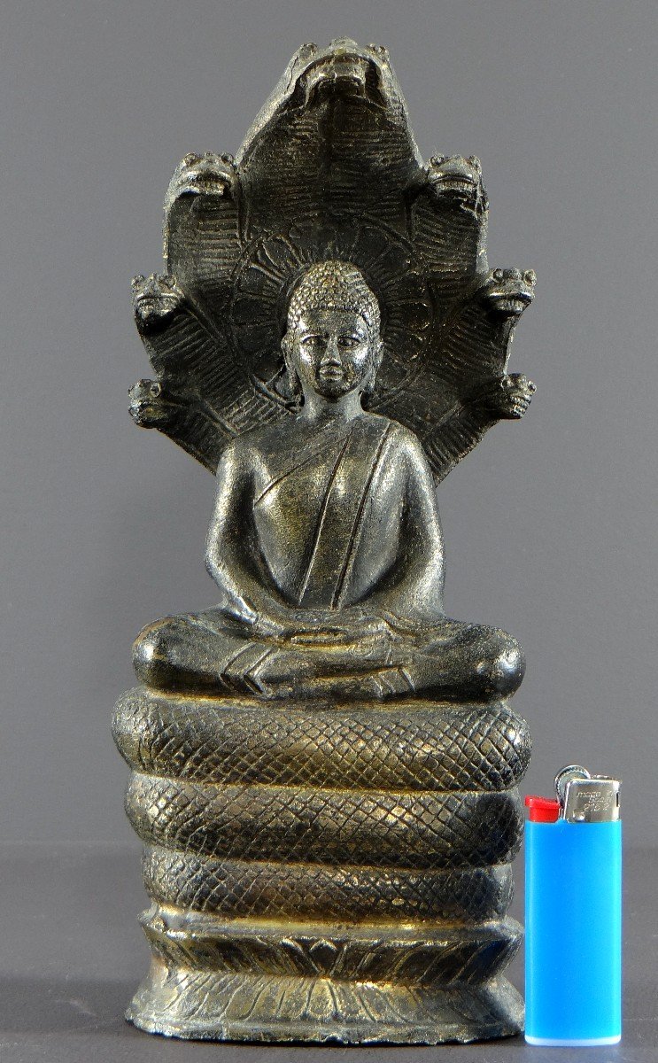 Thaïlande Ou Birmanie, Années 1930/1950, Statue De Bouddha Sous La Naga En Bronze. -photo-8