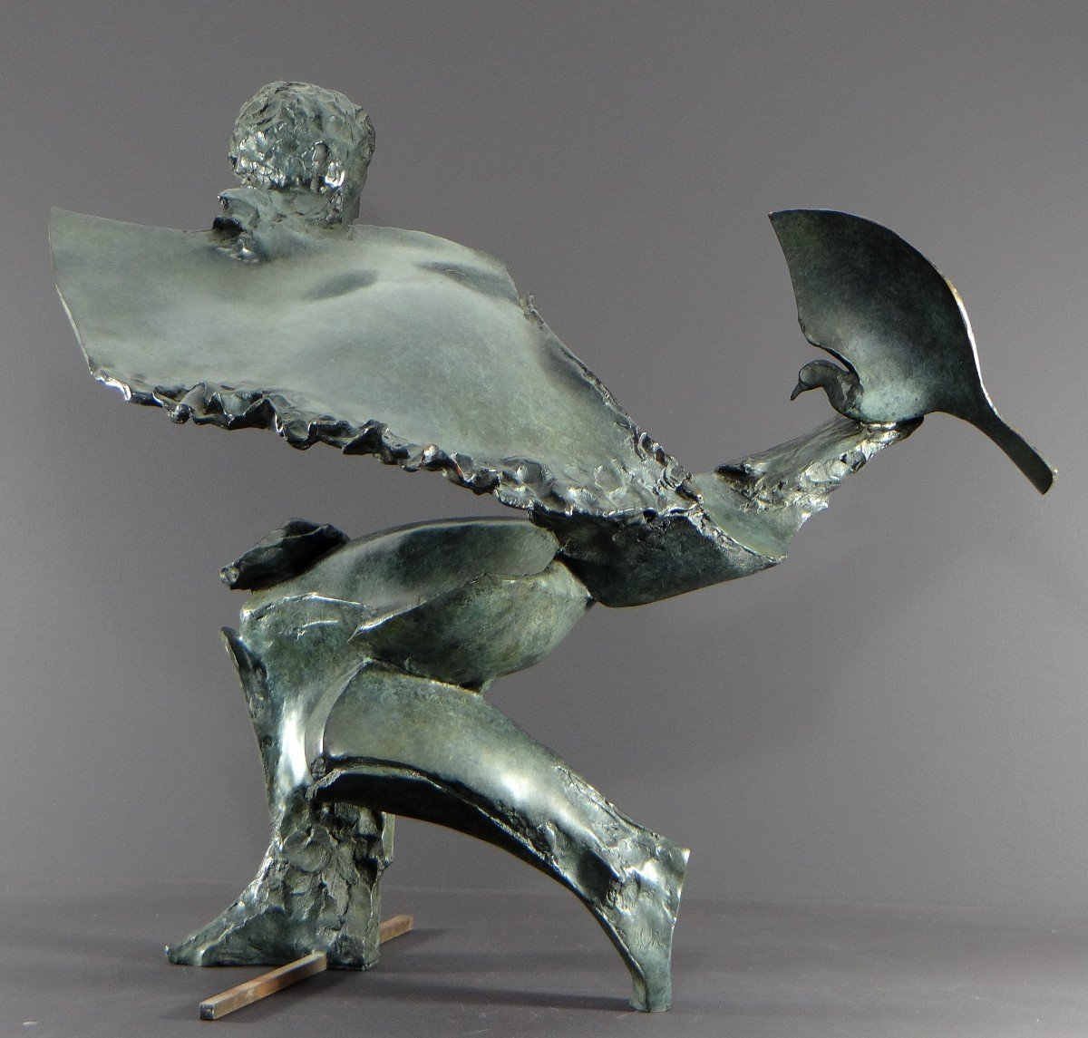 Bernard Vié (born In 1947), Bronze Statue "the Young Man And The Bird".-photo-4