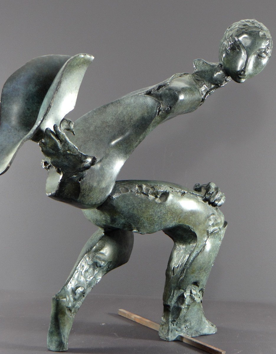 Bernard Vié (born In 1947), Bronze Statue "the Young Man And The Bird".-photo-1