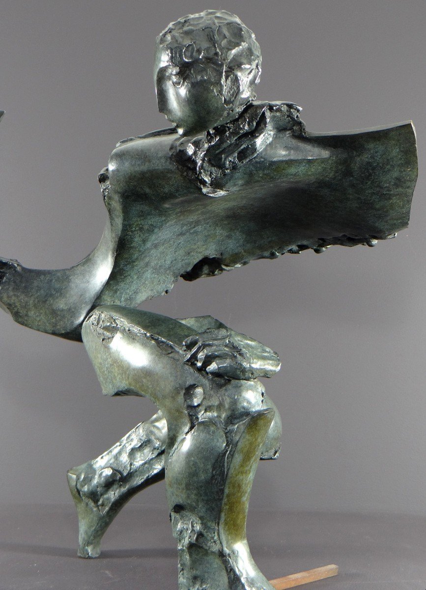 Bernard Vié (born In 1947), Bronze Statue "the Young Man And The Bird".-photo-3