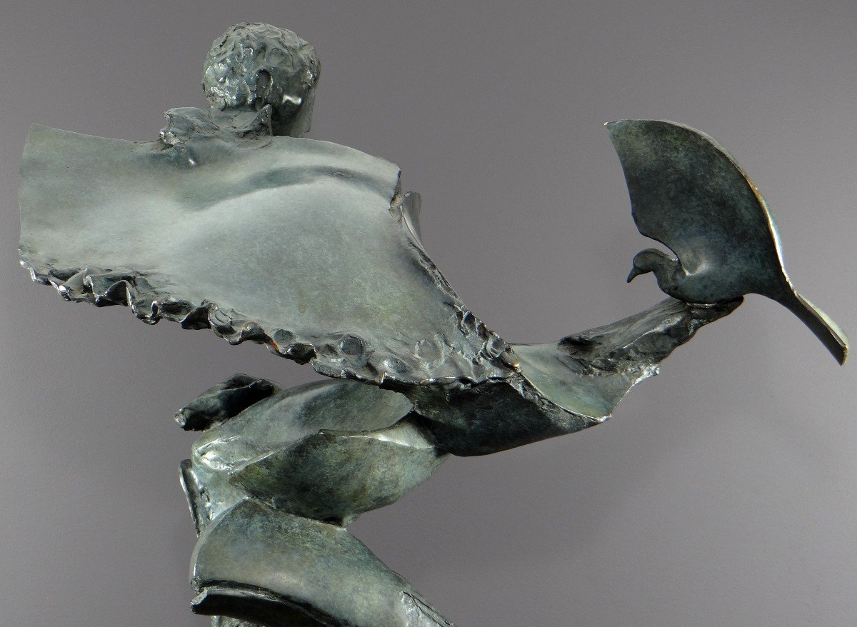 Bernard Vié (born In 1947), Bronze Statue "the Young Man And The Bird".-photo-4