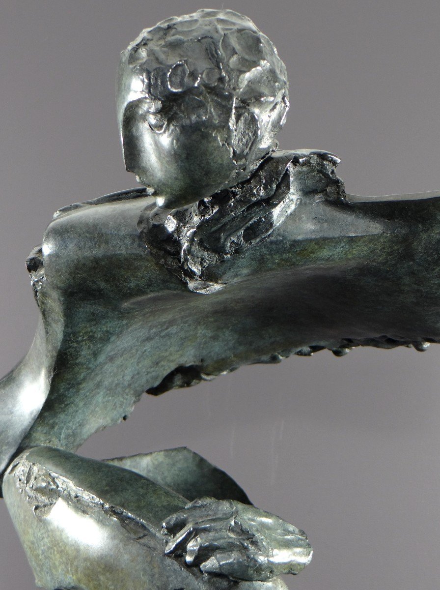 Bernard Vié (born In 1947), Bronze Statue "the Young Man And The Bird".-photo-5