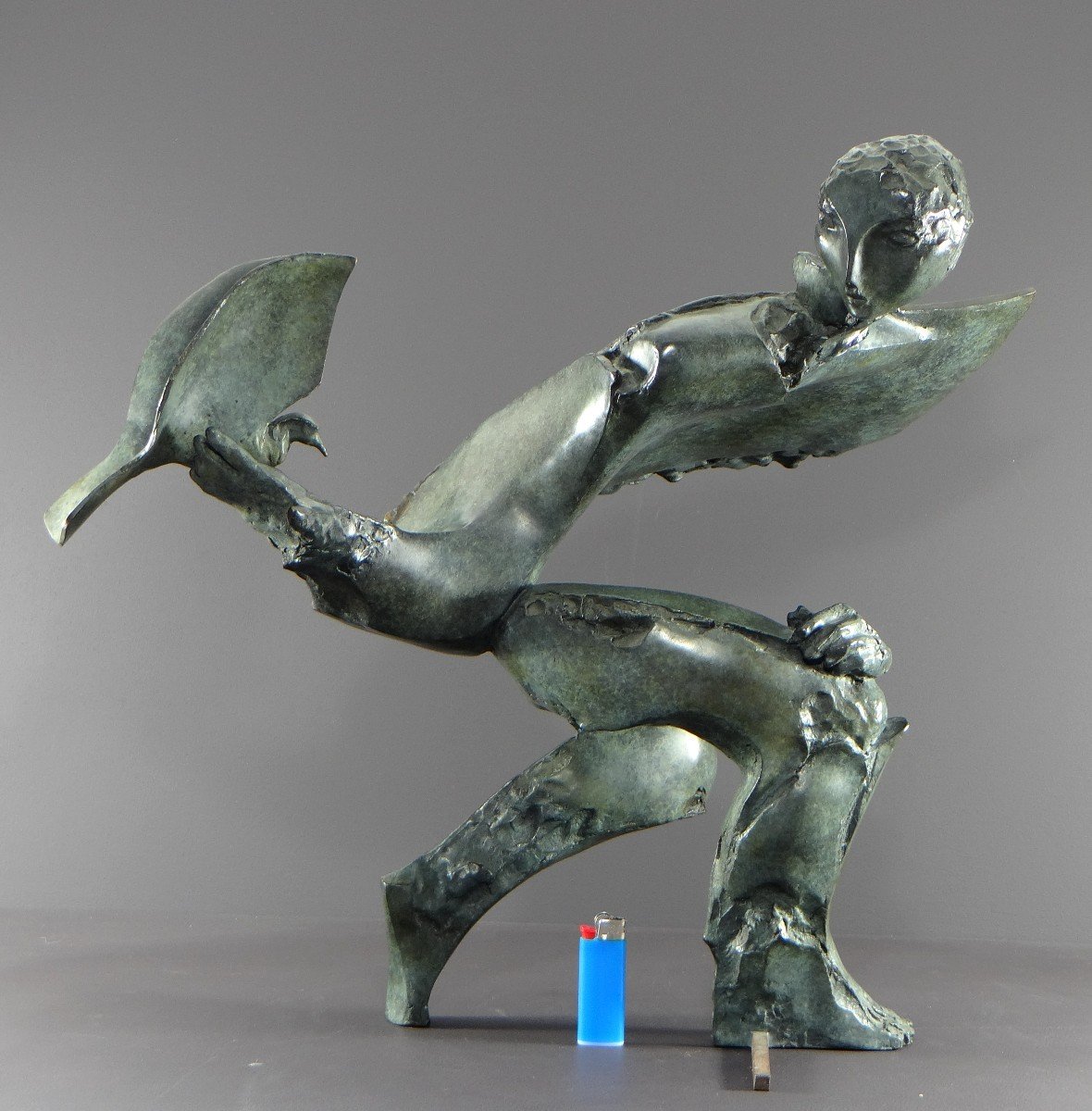 Bernard Vié (born In 1947), Bronze Statue "the Young Man And The Bird".-photo-8