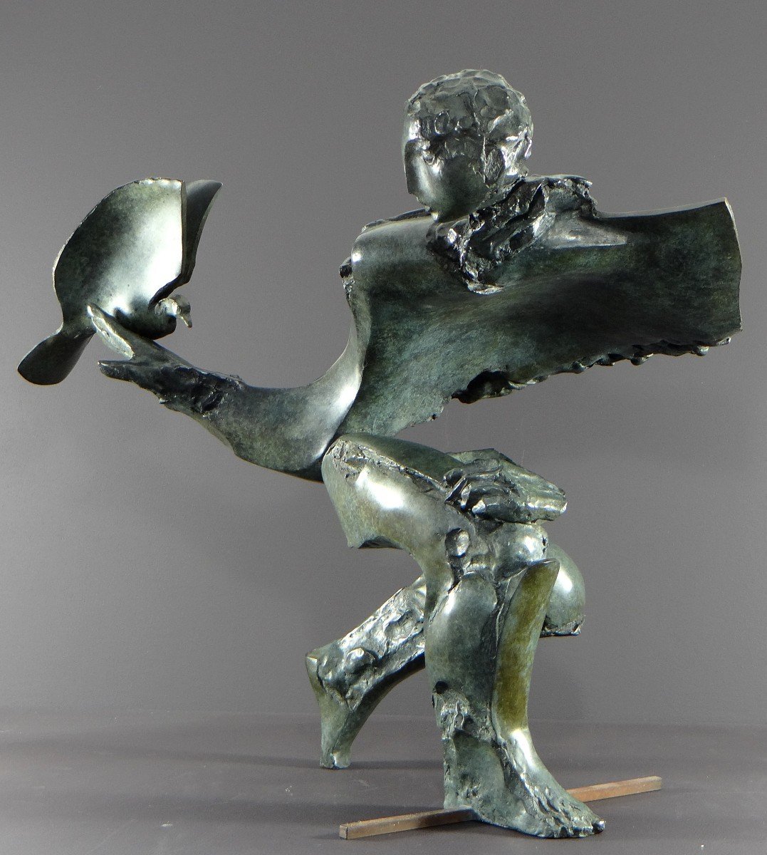 Bernard Vié (born In 1947), Bronze Statue "the Young Man And The Bird".