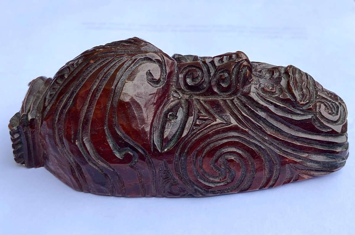 New Zealand, Maori People, 1930s/1950s, Miniature Wooden Mask "koruru Parata".-photo-2