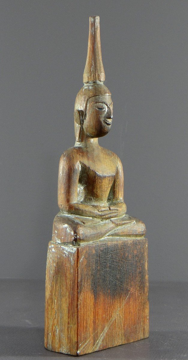 Laos, 1950s, Carved Wooden Statue Of Buddha Dhyana-mudra Position.-photo-2