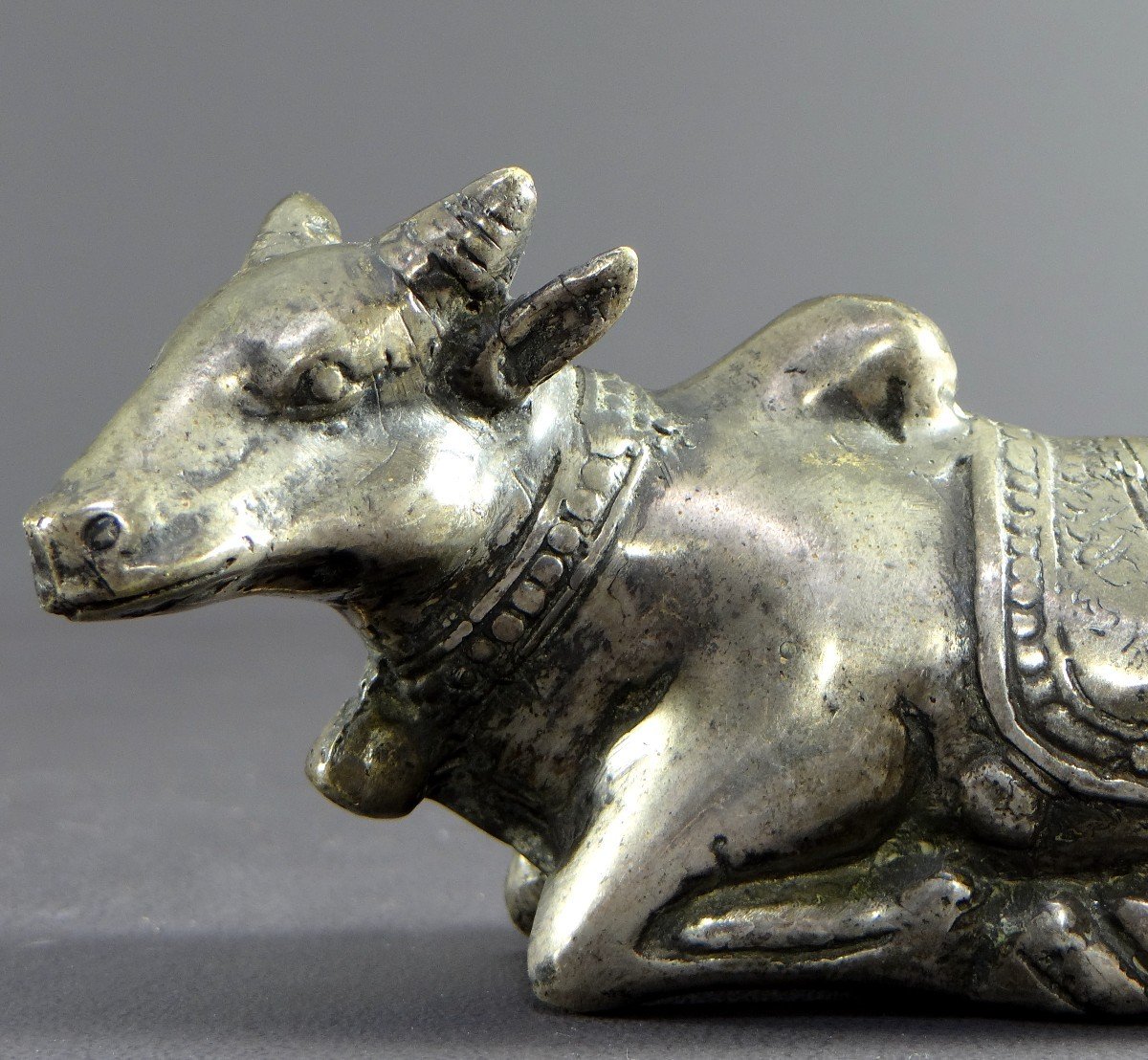 India, First Third Of The 20th Century, Silver Bronze Statue Nandi Bull, Mounted By Shiva.-photo-4