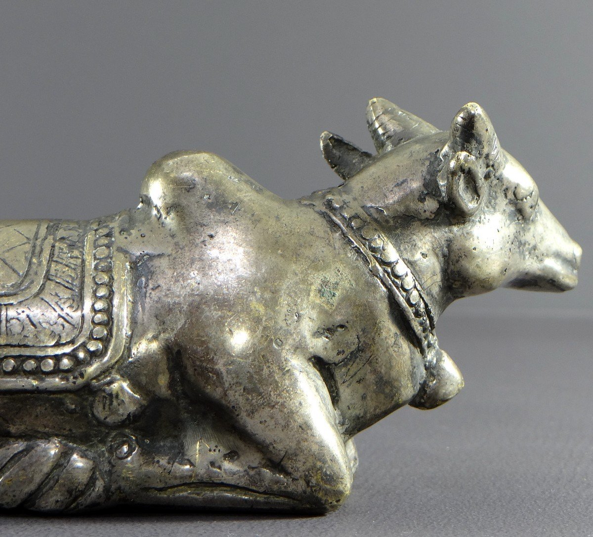 India, First Third Of The 20th Century, Silver Bronze Statue Nandi Bull, Mounted By Shiva.-photo-5