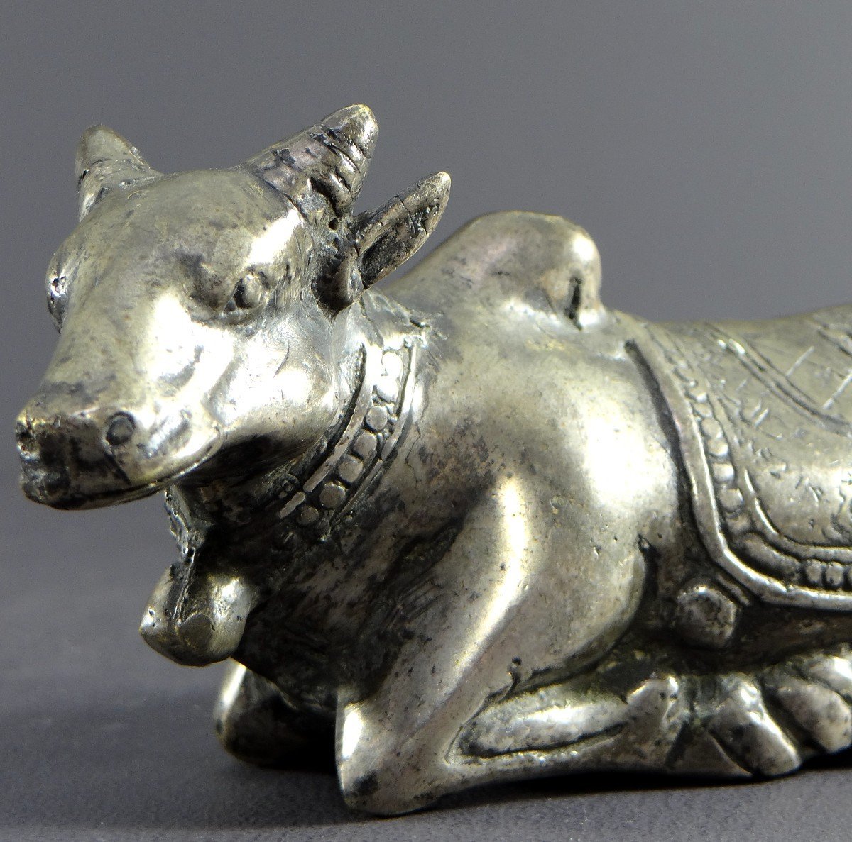 India, First Third Of The 20th Century, Silver Bronze Statue Nandi Bull, Mounted By Shiva.-photo-6