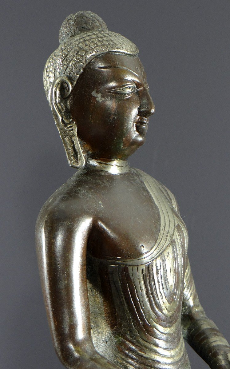 Burma, 1920s/1930s, Bronze Buddha Statue With Double Copper And Silver Patina.-photo-4