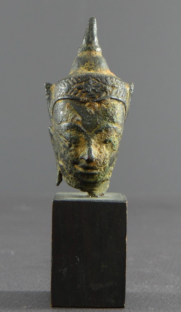Thaïlande, XIXème Siècle Ou Antérieur, Tête De Bouddha En Bronze Style Ayutthaya. -photo-2