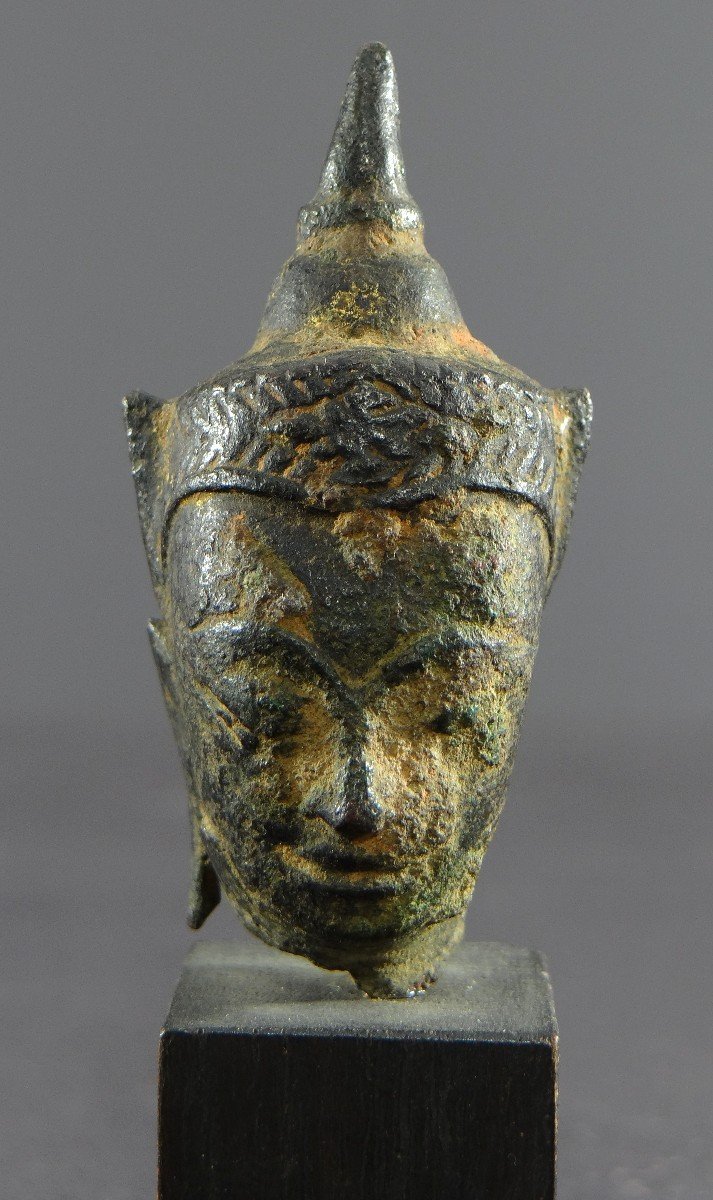 Thailand, 19th Century Or Earlier, Ayutthaya Style Bronze Buddha Head. -photo-2