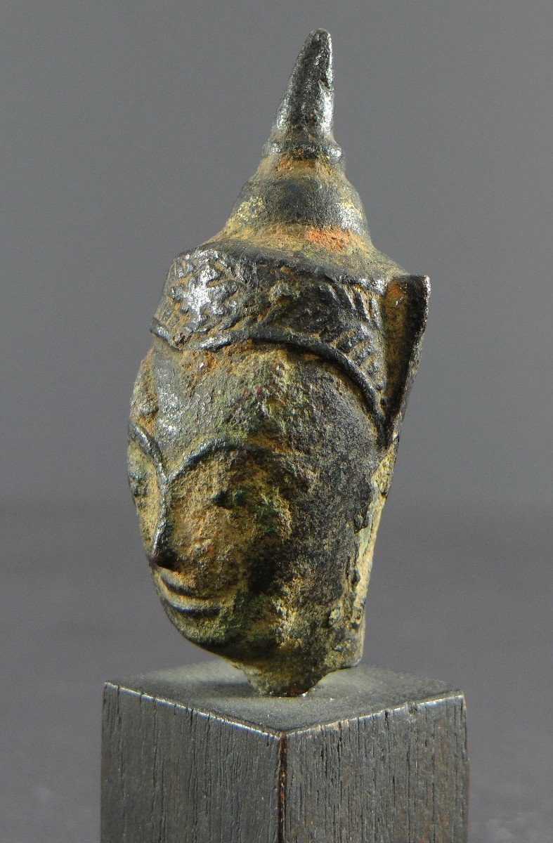 Thailand, 19th Century Or Earlier, Ayutthaya Style Bronze Buddha Head. -photo-3