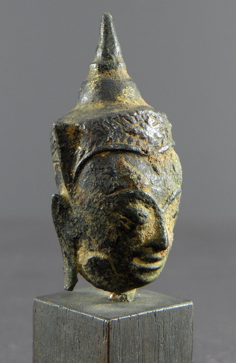 Thailand, 19th Century Or Earlier, Ayutthaya Style Bronze Buddha Head. -photo-4