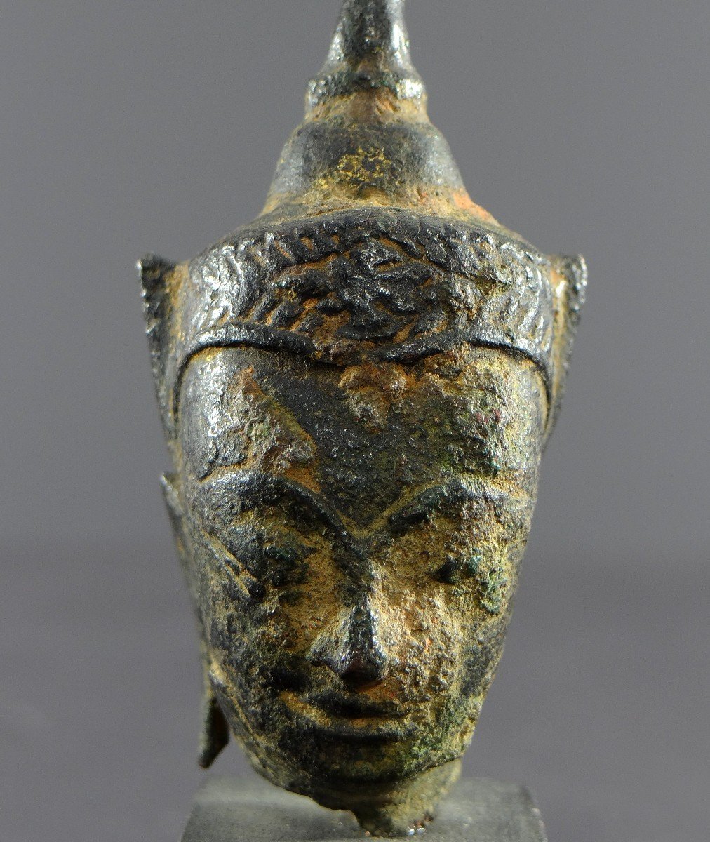 Thailand, 19th Century Or Earlier, Ayutthaya Style Bronze Buddha Head. -photo-6
