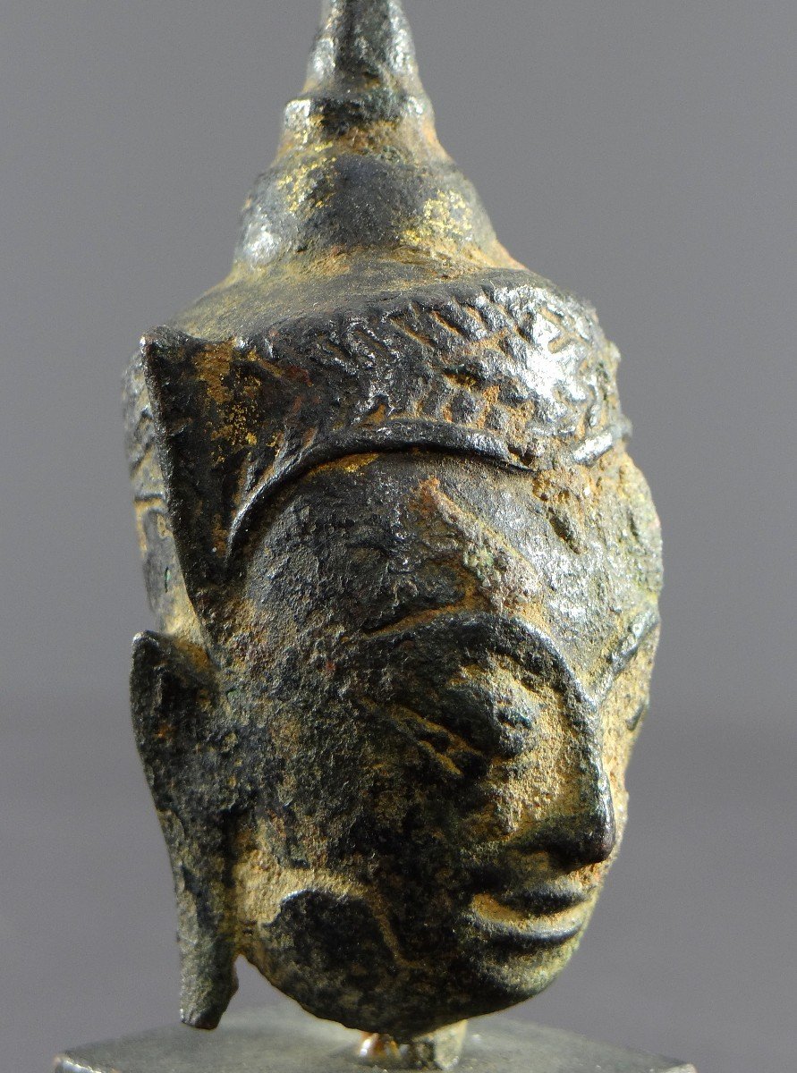 Thailand, 19th Century Or Earlier, Ayutthaya Style Bronze Buddha Head. -photo-7