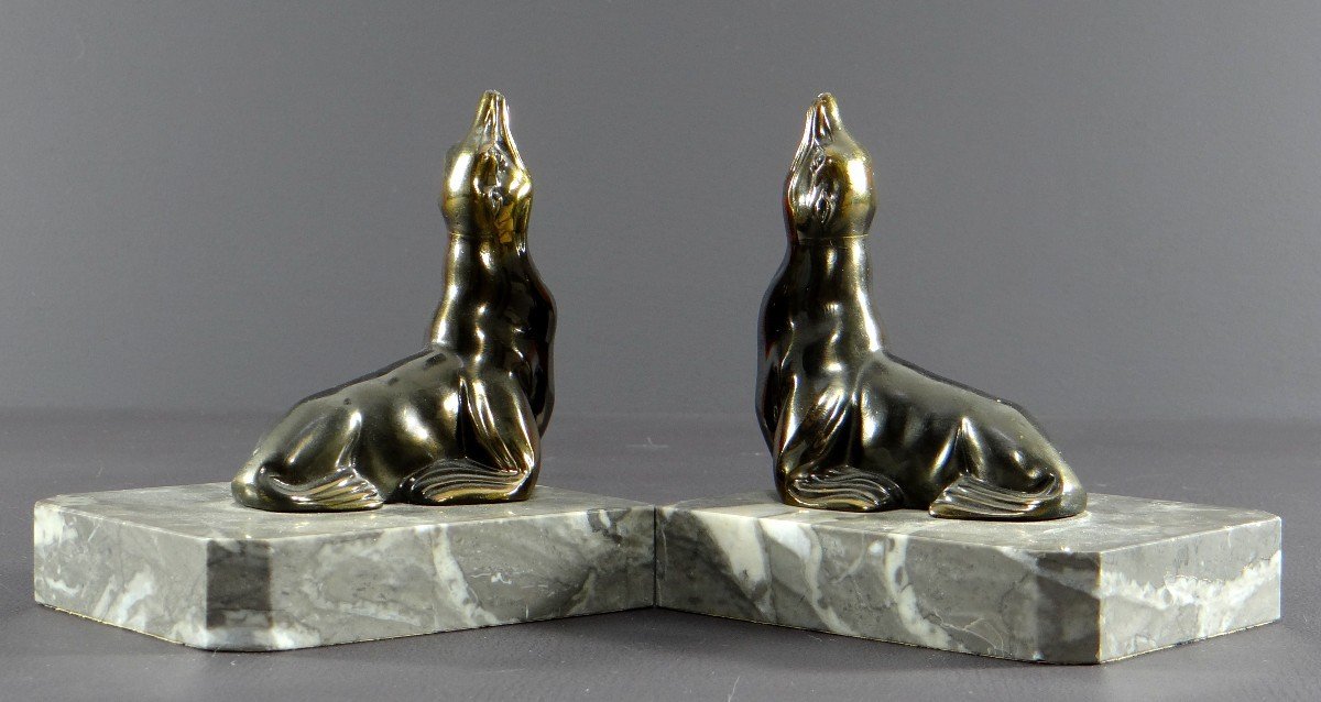France, 1930s/1950s, Pair Of Cast Iron Art Bookends Depicting Sea Lions.-photo-3