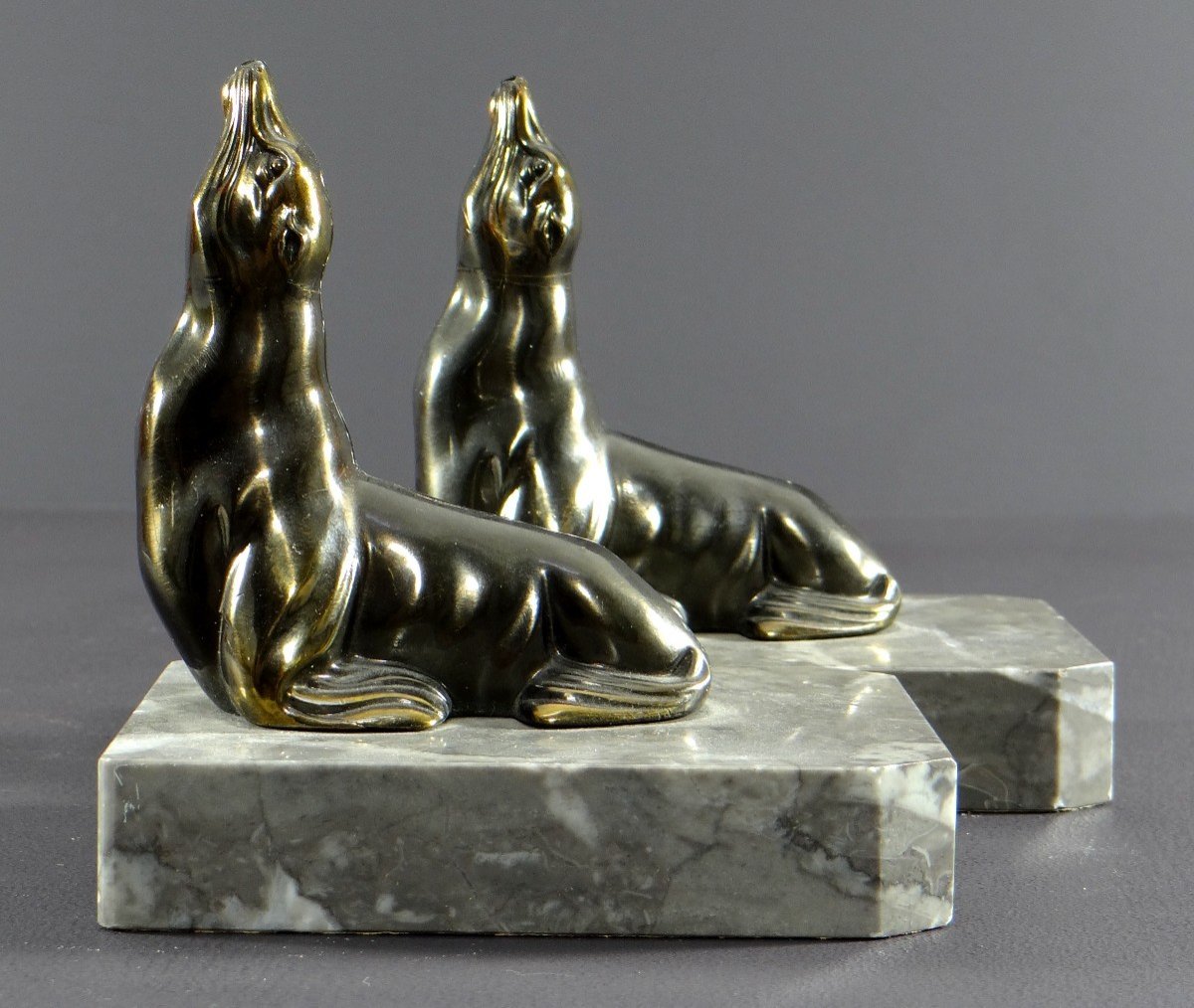 France, 1930s/1950s, Pair Of Cast Iron Art Bookends Depicting Sea Lions.-photo-4