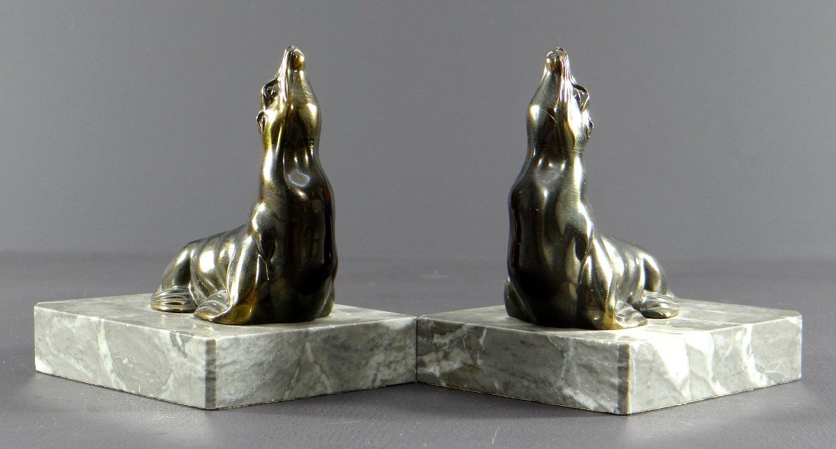 France, 1930s/1950s, Pair Of Cast Iron Art Bookends Depicting Sea Lions.-photo-4